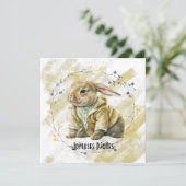 花のリースのイースターウサギの服 シーズンカード (スタンド正面)