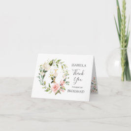 花のリースのウェディングパーティーのモノグラム文字I サンキューカード