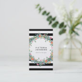 花のリースのストライプな円フレーム 名刺 (スタンド正面)