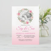 花のリースのピンクSIPは及び女の子|の写真を見ます 招待状 (スタンド正面)