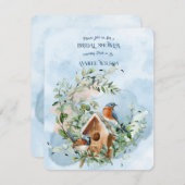 花のリースのブルーバードブライダルシャワー 招待状 (正面/裏面)