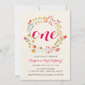 花のリースのベビーの最初誕生日の招待 招待状 (正面)