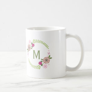 花のリースのモノグラムのマグ コーヒーマグカップ