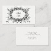 花のリースの名刺の白黒のヴィンテージ 名刺 (正面/裏面)