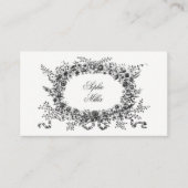 花のリースの名刺の白黒のヴィンテージ 名刺 (正面)