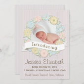 花のリースの誕生Anncouncement 案内状 (正面/裏面)