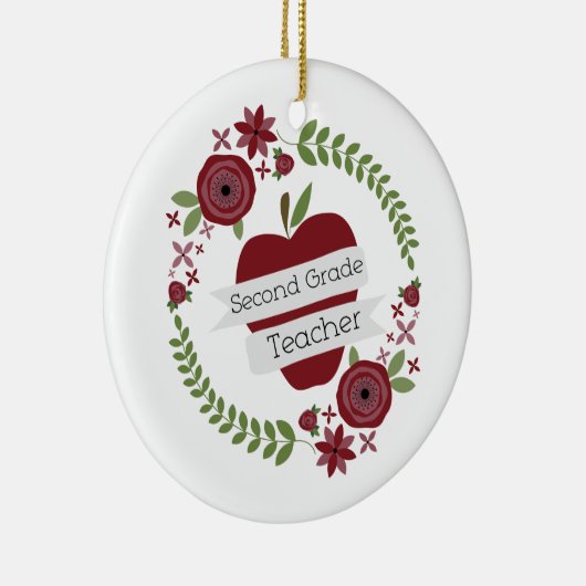 花のリースの赤いApple第2の等級の先生 セラミックオーナメント (右)