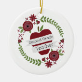 花のリースの赤いApple第2の等級の先生 セラミックオーナメント (正面)