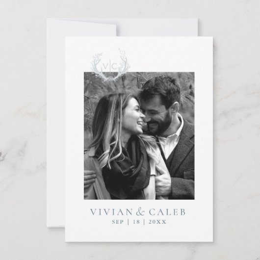 花のリースを飾った素朴な鹿の角 | 結婚式 セーブザデート (裏面)