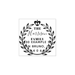 花のリース及び王冠の姓の差出人住所 ラバースタンプ