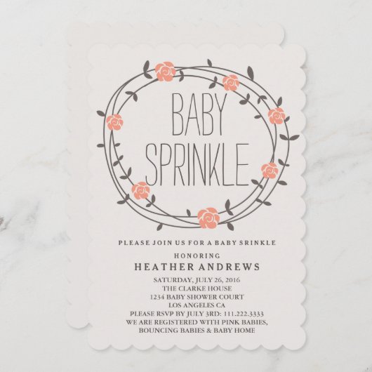 花のリース|のベビーは招待状を振りかけます 招待状 (正面/裏面)