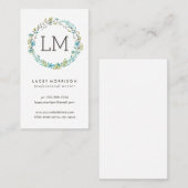 花のリース|のモダンで青い花柄 名刺 (正面/裏面)