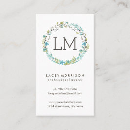 花のリース|のモダンで青い花柄 名刺