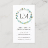 花のリース|のモダンで青い花柄 名刺 (正面)