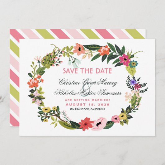 花のリース・セーブ・ザ・デートの招待状 招待状 (正面/裏面)