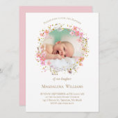 花のリース フォトフレーム | 洗礼招待状 招待状 (正面/裏面)