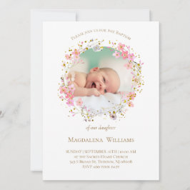 花のリース フォトフレーム | 洗礼招待状 招待状