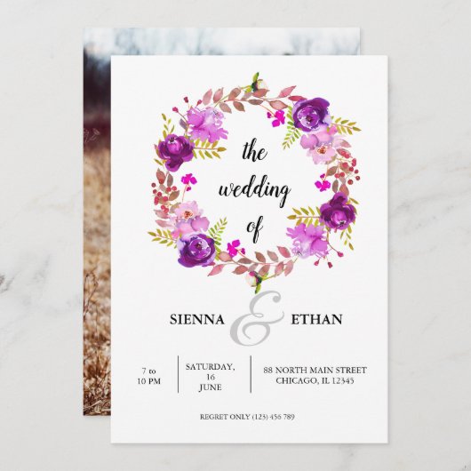 花のリース 招待状 (正面/裏面)