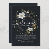 花のリース 結婚式 ウェルカムレター & 旅程 招待状 (正面/裏面)