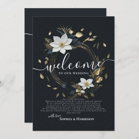 花のリース 結婚式 ウェルカムレター & 旅程 招待状 (正面/裏面)