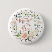 花のリース、花嫁の水玉模様の母 缶バッジ (正面)