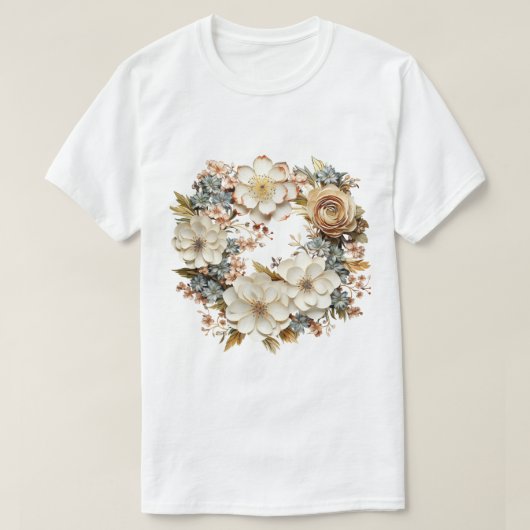 花のリースTシャツ 繊細な植物のグラフィック Tシャツ (デザイン正面)