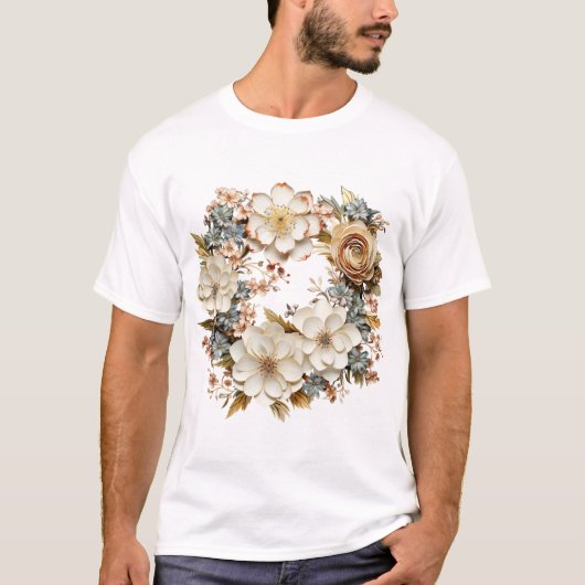 花のリースTシャツ 繊細な植物のグラフィック Tシャツ (正面)