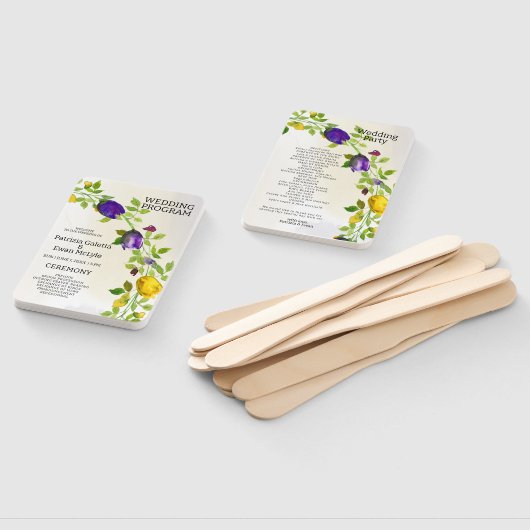 花のレクタングル結婚式プログラム ハンドファン (組立なし)