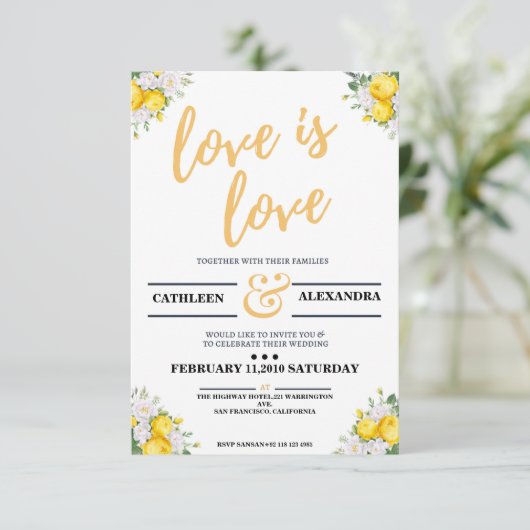 花のレズビアン結婚式招待状の肖像 招待状 (スタンド正面)