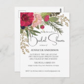 花のレッド グリーン ブライダル シャワー 招待状 (正面/裏面)