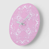 花のレトロのピンクのレースの設計 ラージ壁時計 (傾斜)