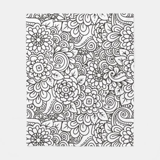花のレトロの落書き フリースブランケット (正面)