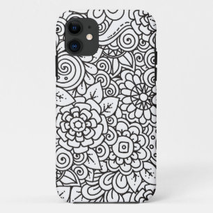 花のレトロの落書き iPhone 11 ケース