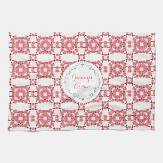 花のレトロpattern.text. キッチンタオル (横)