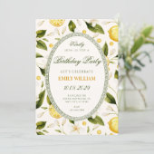 花のレモンイエローシームレスバースデー 招待状 (スタンド正面)