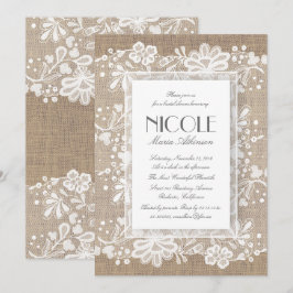 花のレースおよびバーラップのエレガントなブライダルシャワー 招待状