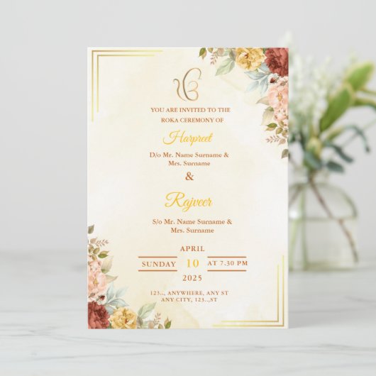 花のロカ式招待状、婚約カード 招待状 (スタンド正面)