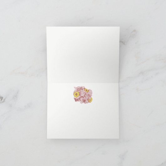 花のローズとデイジーのテラコッタ 輪郭付きブーケ サンキューカード (内部)