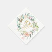 花のローズのガーランド 100歳の誕生日 スタンダードカクテルナプキン (角)