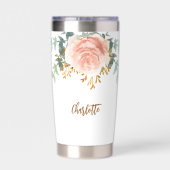 花のローズゴールドグリーン草花ゴールド名前 保温保冷タンブラー (背面)