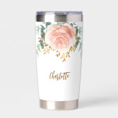 花のローズゴールドグリーン草花ゴールド名前 保温保冷タンブラー (正面)