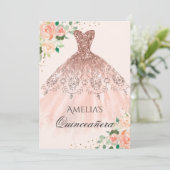 花のローズゴールドドレス 輝く キンセアニエラ 招待状 (スタンド正面)