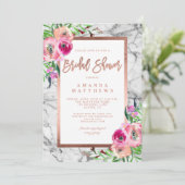 花のローズゴールド大理石の結婚式のブライズシャワー 招待状 (スタンド正面)