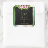 花のローズ ティール マーブル ブラック製品ラベル スクエアシール (バッグ)