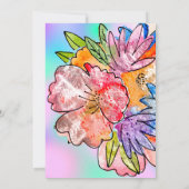 花のローズ ブライダルシャワー 誕生日 ホログラフ ブルー 招待状 (裏面)