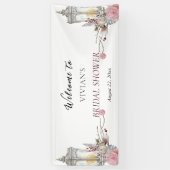 花のローズ＆ランタン ウェディングシャワー歓迎 横断幕 (縦)