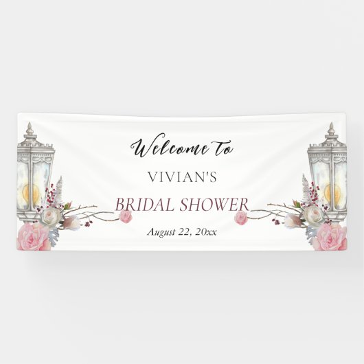 花のローズ＆ランタン ブライダルシャワーの歓迎 横断幕 (横)
