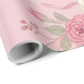 花のローズ&リボンのボウ ラッピングペーパー (ロールコーナー)