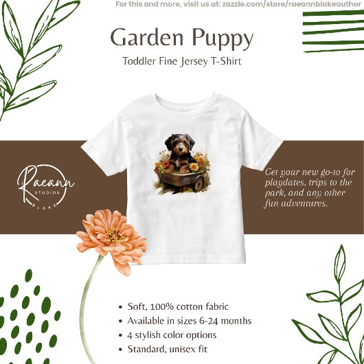 花のワゴンで子犬乳児Tシャツ トドラーTシャツ
