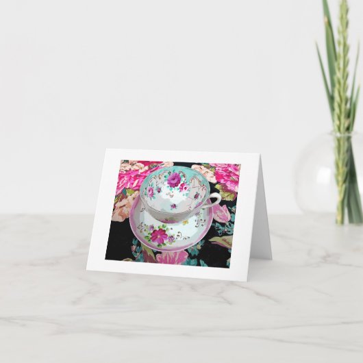 花のヴィンテージのティーカップのブランクはカード感謝していしています サンキューカード (正面)